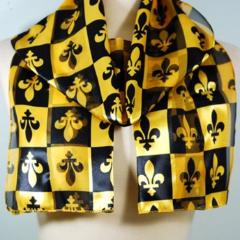 Black Gold Satin French Fleur De Lis Scarf