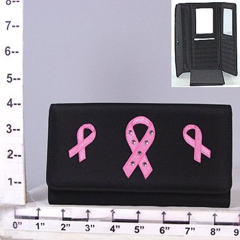 Black Pink Ribbon Breast Cancer Awareness Coin Purse Checkbook Wallet Holder