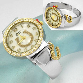 Western Charm Horseshoe Horse Shoe Two Tone Bracelet Watch