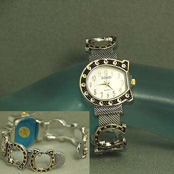 Western Horseshoe Horse Shoe Two Tone Bracelet Watch