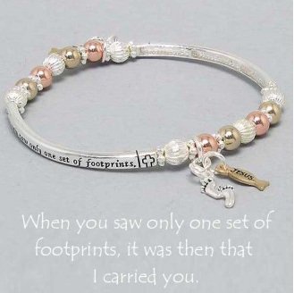 Religious Jesus Tritone Follow the Footprints Fish Charm Bracelet