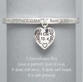 Religious 1 Corinthians 13:4 Love is Patient Heart Charm Bracelet