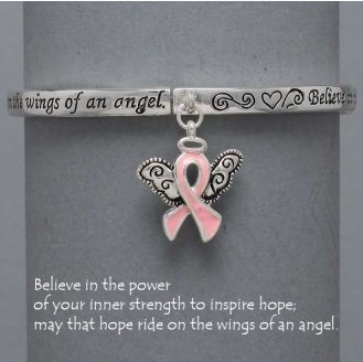 Religious Pink Ribbon Guardian Angel Breast Cancer Bracelet