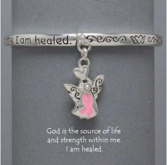 Religious Pink Ribbon Guardian Angel Breast Cancer I Am Healed Bracelet