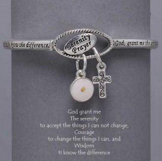 Religious Serenity Prayer Cross Mustard Seed Charm Bracelet