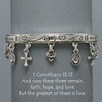 Religious 1 Corinthians 13:13 Faith Hope Love Charm Bracelet