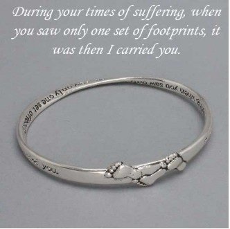 Religious Follow the Footprints Bangle Silver Tone Bracelet