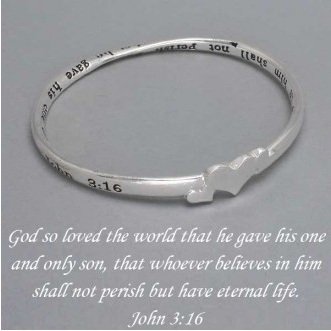 Religious John 3:16 For God So Loved the World Bangle Silver Tone Bracelet