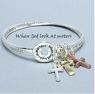 Religious When God Looks at Mothers Cross Charm Bracelet