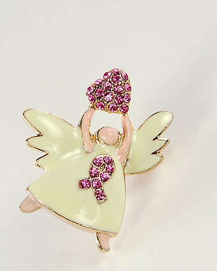 Pink Ribbon Breast Cancer Awareness Angel Brooch Pin