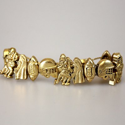 Football Lacrosse Burnished Gold Tone Bracelet