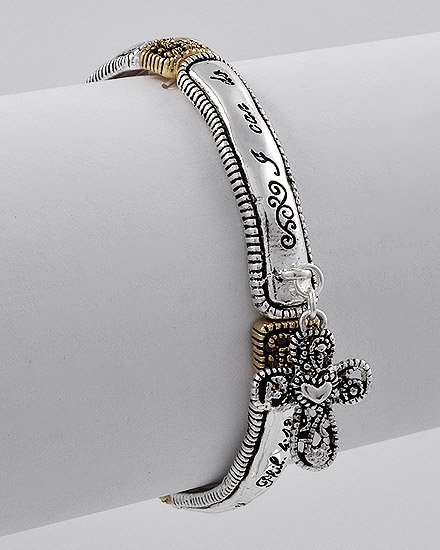 Religious Two Tone Philippians 4:13 Cross Charm Bracelet