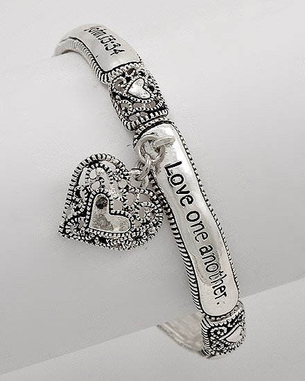 Religious John 13:34 Love One Another Heart Charm Bracelet