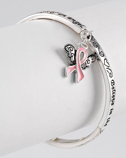 Inspirational Believe Pink Ribbon Breast Cancer Charm Bracelet
