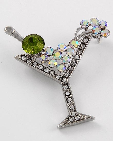 Green AB Aurora Borealis Cocktail Martini Drink Brooch Pin