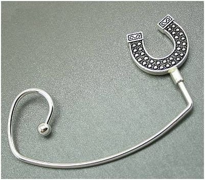 Western Texture Horseshoe Silver Tone Handbag Purse Hook Caddy Holder