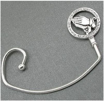 Religious Praying Hands Silver Tone Handbag Purse Hook Caddy Holder