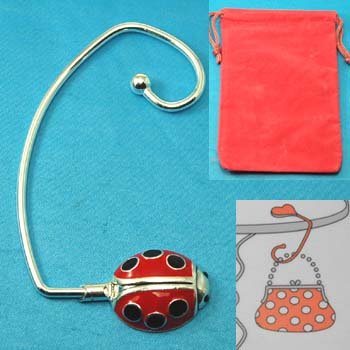 Ladybug Lady Bug Silver Tone Handbag Purse Hook Caddy Holder