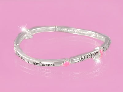 Make a Difference Breast Cancer Awareness Pink Ribbon Stackable Bracelet