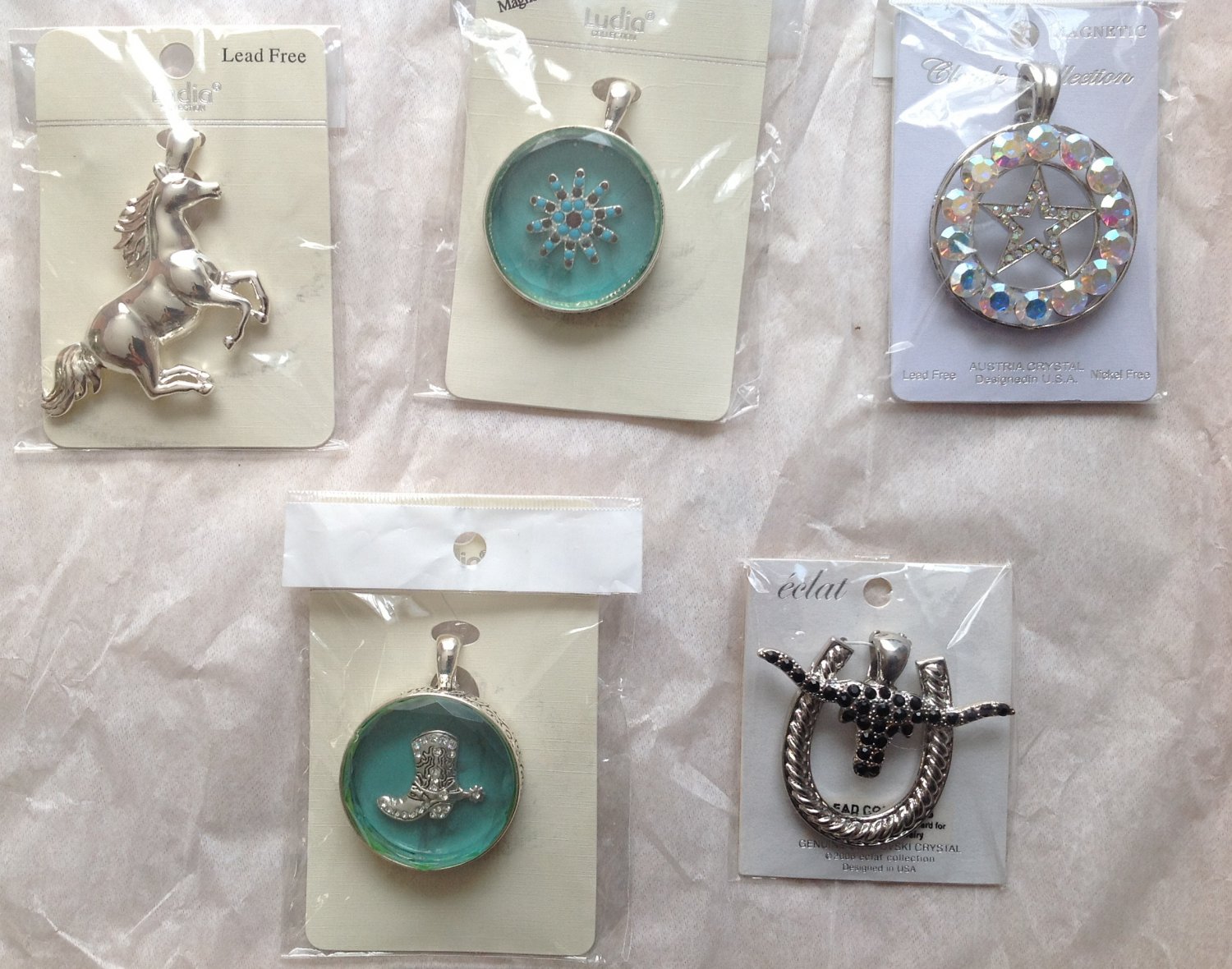 Wholesale Bulk Mixed Lot 5 Item Western Horse Spur Texas Boots Star Longhorn Rowel Necklace Pendant