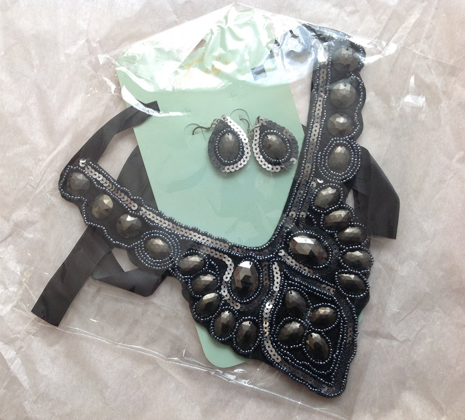Wholesale Bulk Mixed Lot of 4 Black Ribbon Statement Bib Necklace