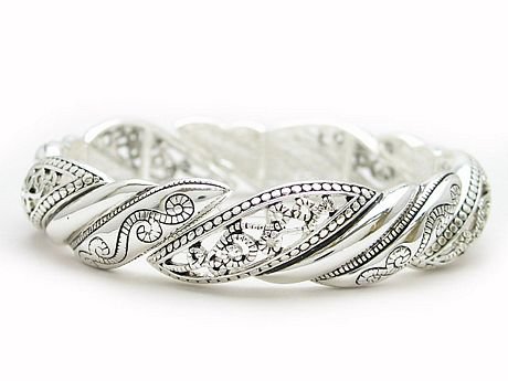 Silver Tone Filigree Bangle Bracelet