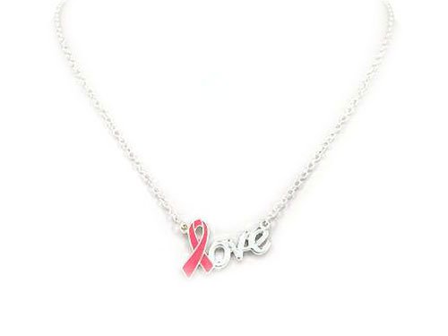 Pink Ribbon Breast Cancer Awareness Love Necklace