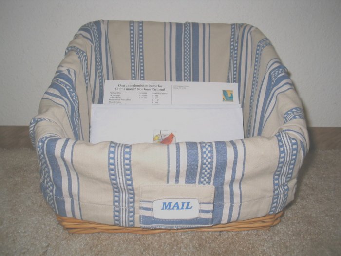 NEW POTTERY BARN BLUE DOBBY STRIPE SLANT BASKET LINER