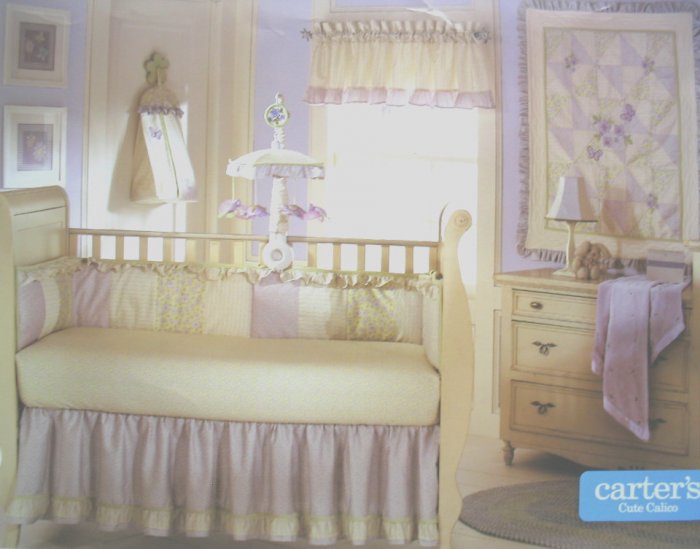 RARE CARTERs CUTE CALICO Baby Girl 4 Piece NURSERY CRIB BEDDING SET