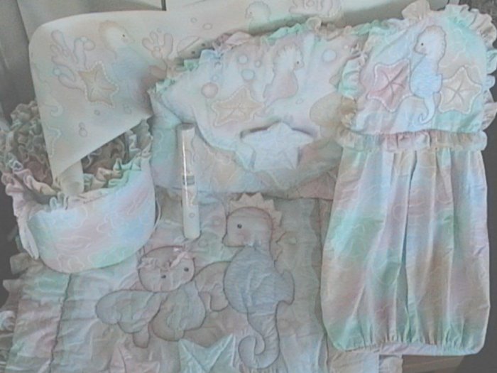 RARE Lambs and Ivy SEA MAGIC 7 Piece BABY CRIB BEDDING and NURSERY DECOR SET