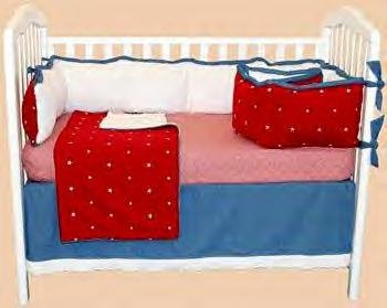 Bubble Beach STAR BRIGHT RED WHITE and BLUE AMERICAN FLAG Baby Nursery Four Piece CRIB BEDDING SET