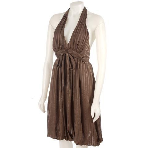 NEW BCBG Designer MaxAzria Light Dune Brown Silk Satin Halter Dress Womens Size 12