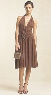NEW BCBG Designer MaxAzria Brown Sugar Jersey Flared Halter Dress Womens Size M Medium 8 10