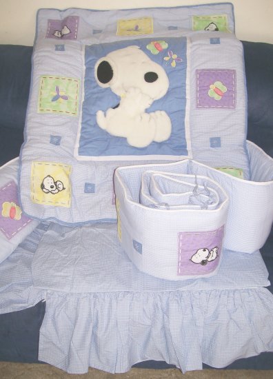 NEW LAMBS and IVY TOTALLY SNOOPY Blue 4 PIECE BABY GIRL Butterfly NURSERY CRIB BEDDING SET NIP