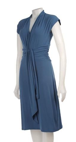 NEW MAX and CLEO WOMEN'S TEAL BLUE JERSEY WRAP STYLE DRESS sz L 12 14