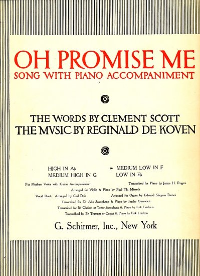 Oh Promise Me Song with Piano Accompaniment 1917 Vintage Sheet Music - 113