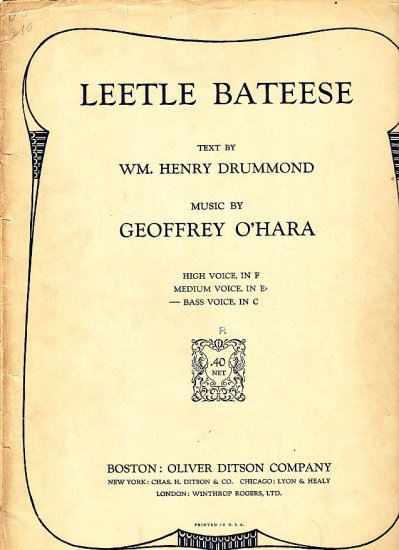 Leetle Bateese, Song with Piano Accompaniment 1921 Vintage Sheet Music - 110