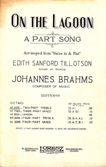 On The Lagoon, A Part Song Arranged from Brahms Valse in A Flat, Vintage Sheet Music - 108