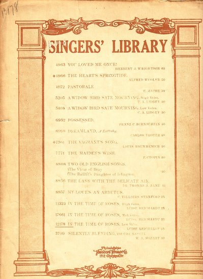 In The Time of Roses, Song for Low Voice Vintage Sheet Music - 106