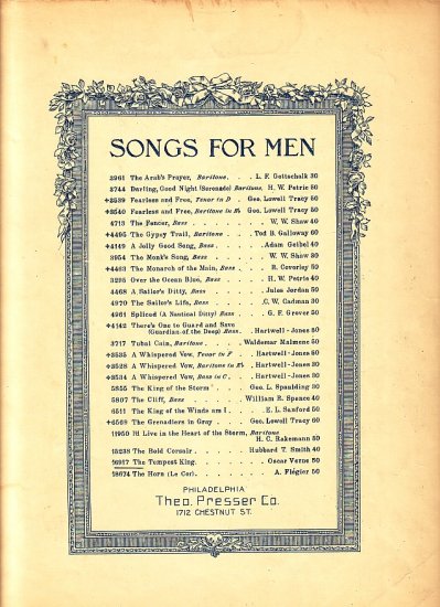 The Tempest King, Songs for Men Series Vintage Sheet Music - 115