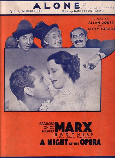Alone, from MGM Picture A Night at the Opera with the Marx Brothers, 1935 Vintage Sheet Music - 121