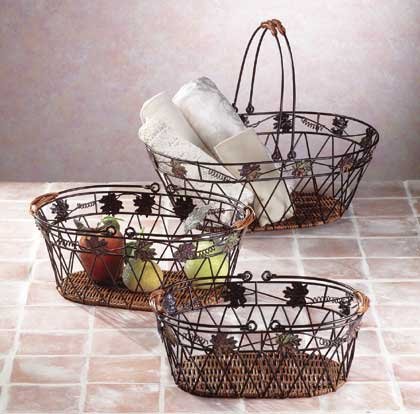 3-Piece Metal-Rattan Basket