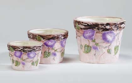 Nesting Ceramic Planters with Morning Glories