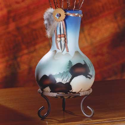 Buffalo Design Vase on Stand