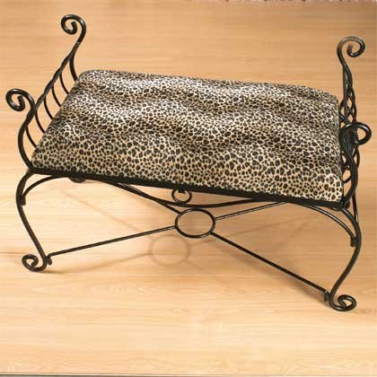 Metal Bench with Leopard Print Cushion