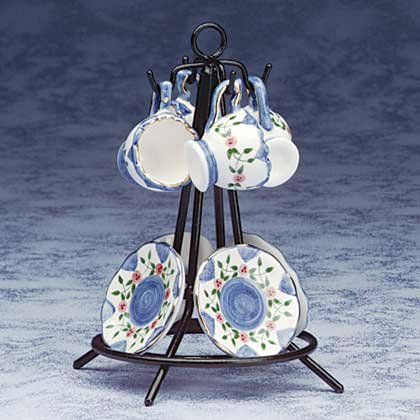 Blue Floral Mini Cups and Saucers Set