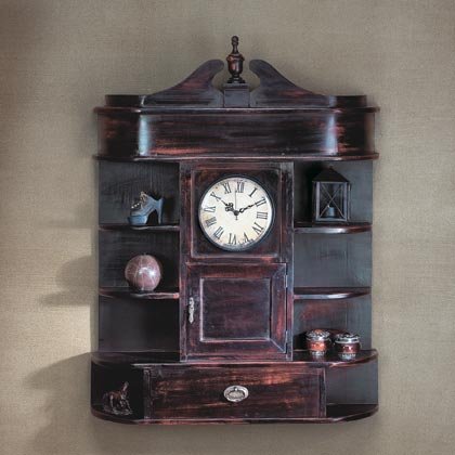 Wood Clock With Curio Shelves