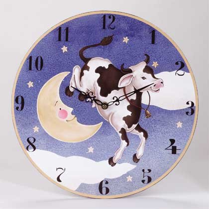 Wood Cow Jumping Over the Moon Clock
