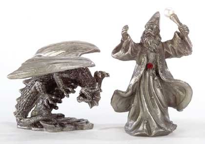 Pewter Merlin and Dragon
