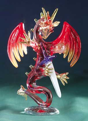 Red Glass Dragon with Sword
